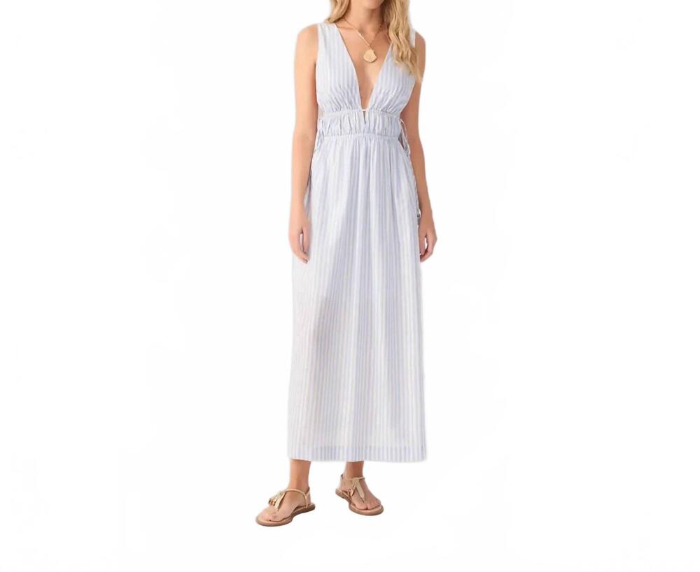 NEW DRESS TO lurex stripe v-neck cotton maxi dress in blue